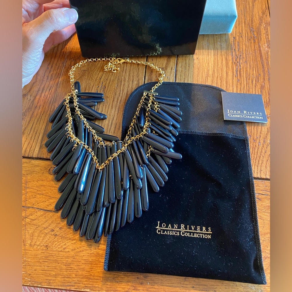 Joan Rivers 20th anniversary Triple Strand Black Onyx Lucite Necklace NIB